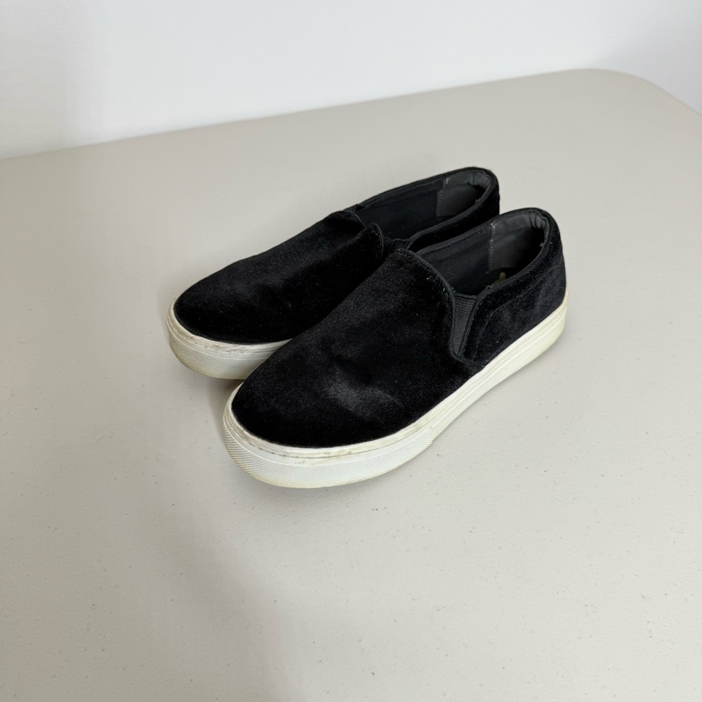 Sam Edelman Lacey Black Velvet Slip On Sneakers Shoes Womens 6.5M Platform Flat